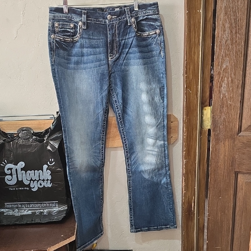Miss Me Dark Blue Embroidered Waistband Denim